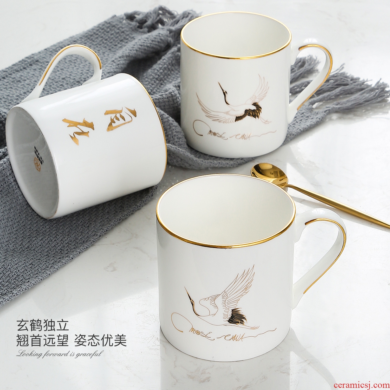 Inky phnom penh mugs household high-capacity ceramic bone China drink a cup of creative contracted XuanHe coffee cup