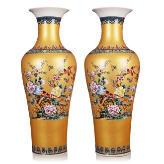 Classical jingdezhen ceramics enamel Mosaic gold vase painting of flowers and 1 meter landing large sitting room hotel gift ceremony