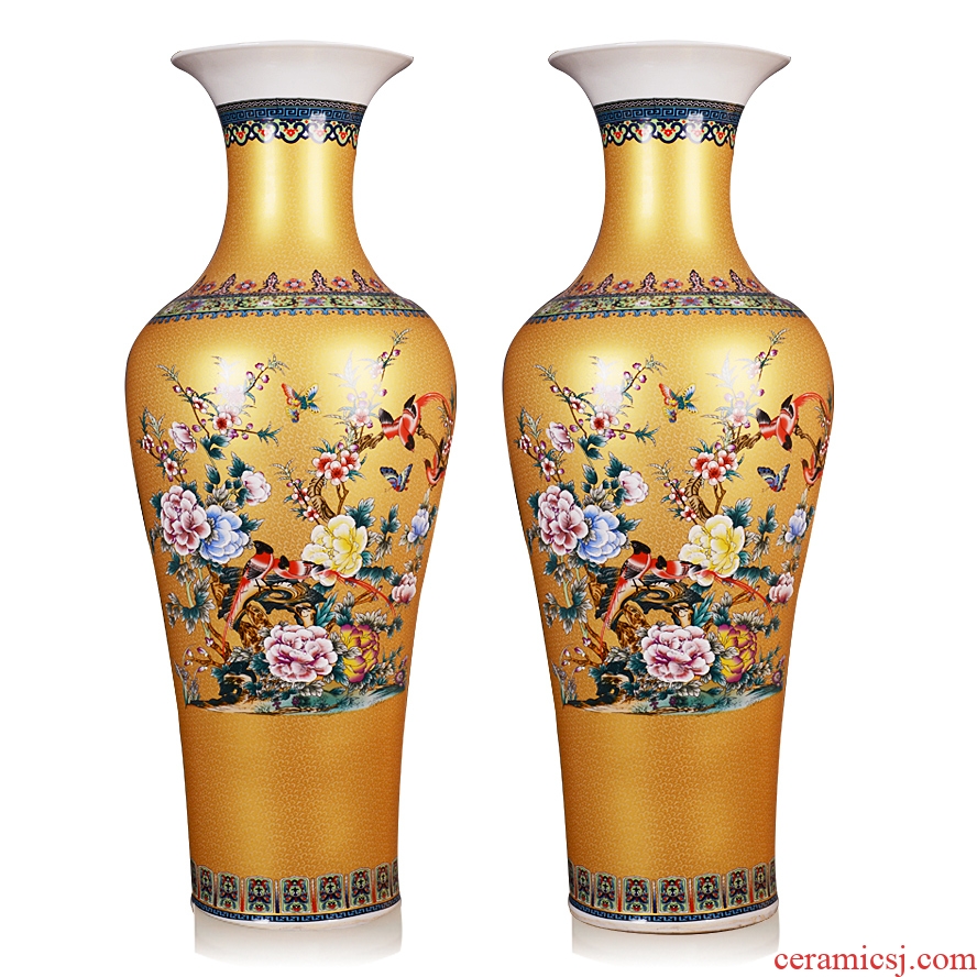 Classical jingdezhen ceramics enamel Mosaic gold vase painting of flowers and 1 meter landing large sitting room hotel gift ceremony