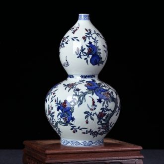Jingdezhen ceramic vases, antique hand-painted porcelain kiln gourd Chinese style living room TV cabinet decorative furnishing articles arranging flowers
