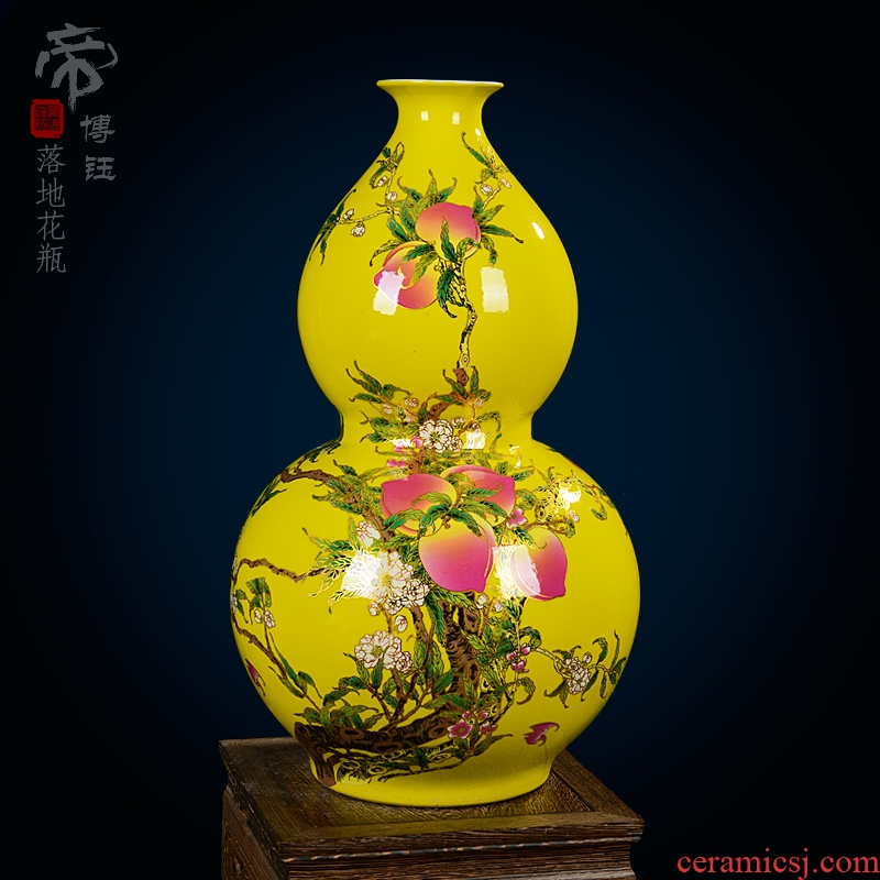 Jingdezhen ceramic vase enamel vase peach yellow glaze floor vase home sitting room hotel furnishing articles