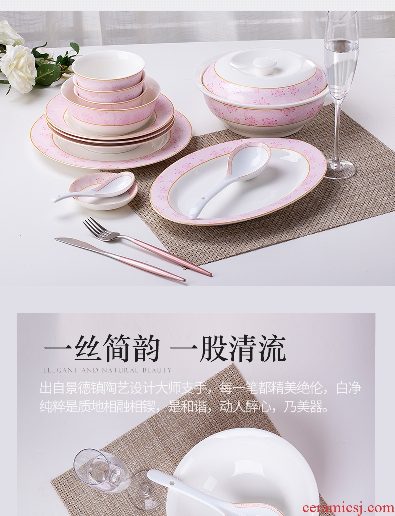 Red ceramic dishes bone porcelain tableware suit Chinese style household ceramics jingdezhen european-style combination plate dishes