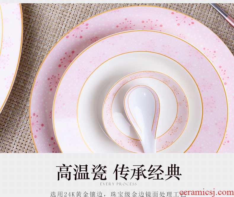 Red ceramic dishes bone porcelain tableware suit Chinese style household ceramics jingdezhen european-style combination plate dishes