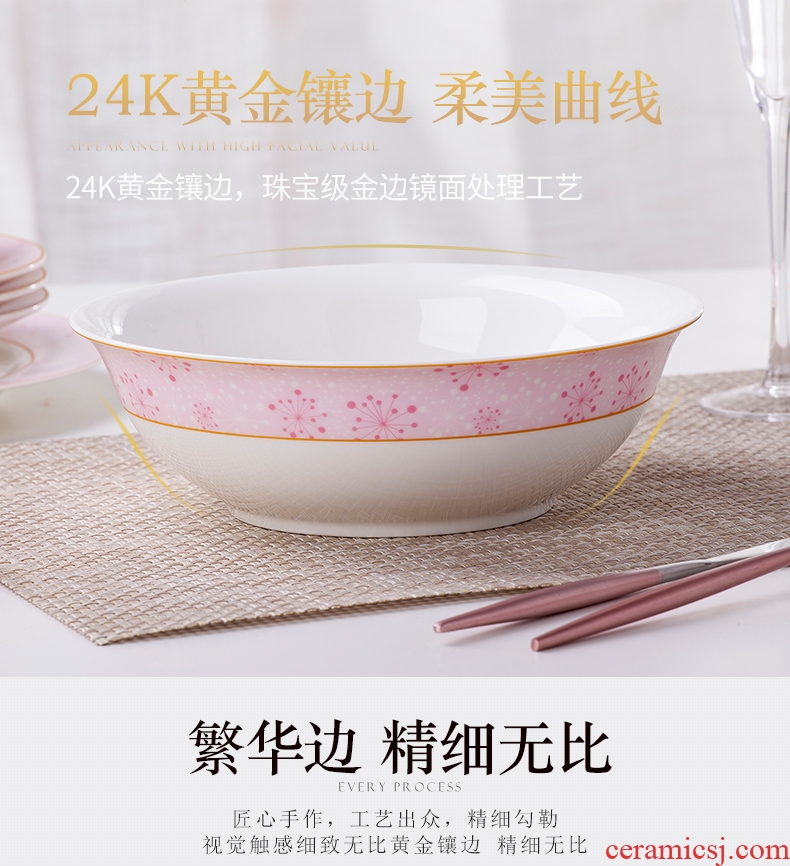 Red ceramic dishes bone porcelain tableware suit Chinese style household ceramics jingdezhen european-style combination plate dishes