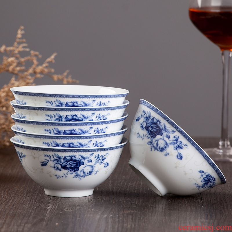 Red ceramic fine white porcelain bowl bowl of jingdezhen ceramic bowl household rainbow noodle bowl bowl Chinese blue and white porcelain tableware