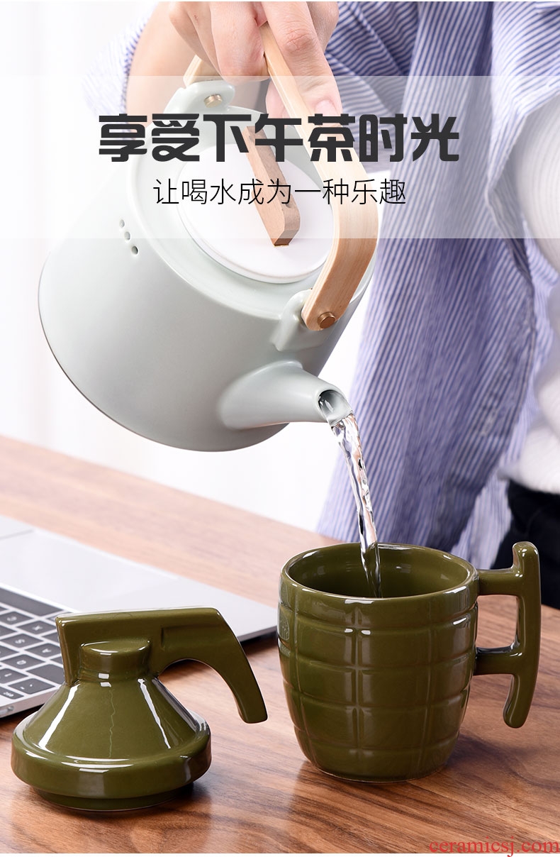 HaoFeng creative glass ceramic cups of tea a cup of water glass coffee cup personality trend office mark cup with a spoon