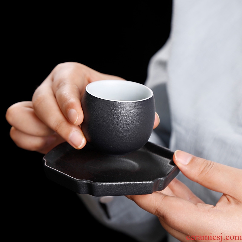 Tea seed Japanese kung fu tea cups of black ceramic single small handless small tea cup bowl, single cup tea cup