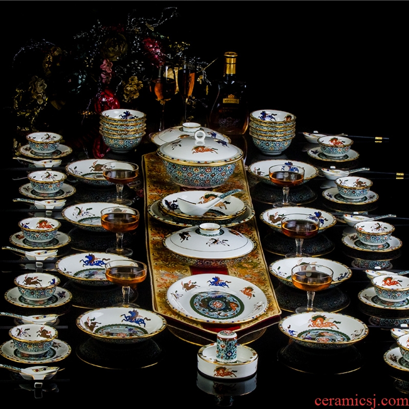 Jingdezhen ceramic tableware western-style luxury European dishes suit home court drawn bowls plate of wedding gifts