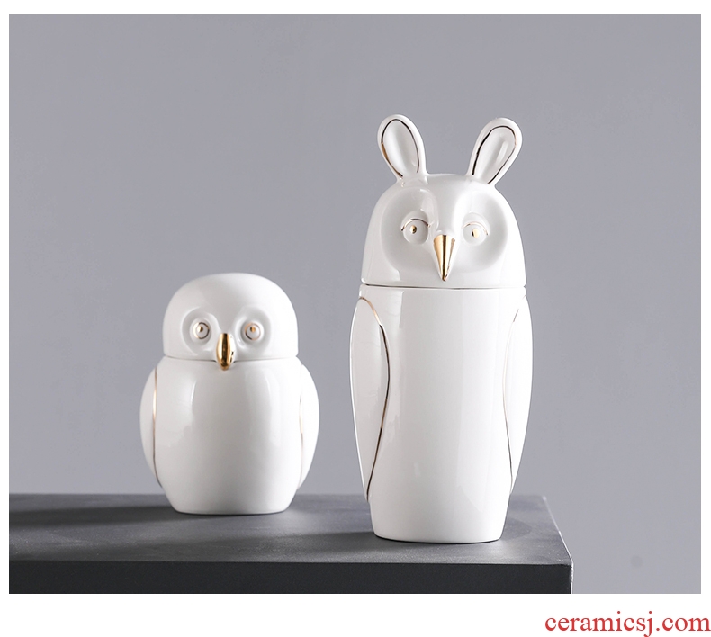 BEST WEST owl storage tank ceramic receive soft candy jar sitting room adornment creative furnishing articles