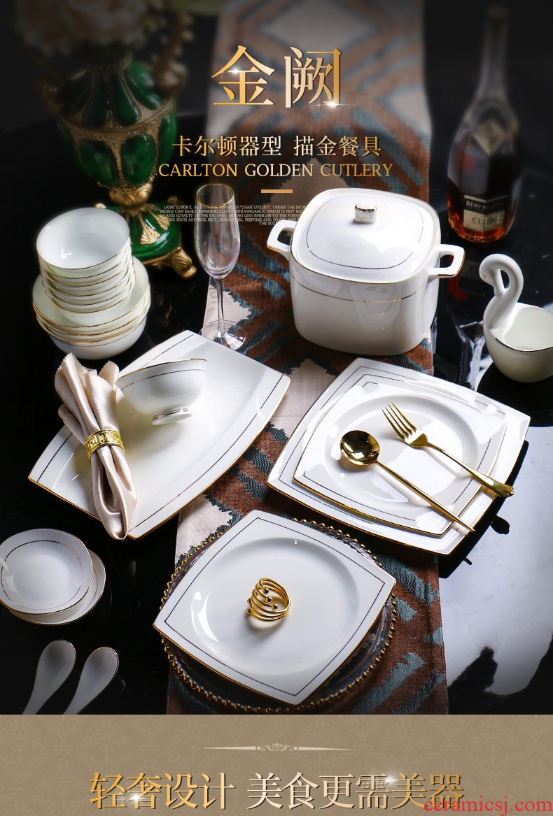 Nordic bone China, western food web celebrity tableware bowls plates sets creative household light jingdezhen European high-grade luxury plate