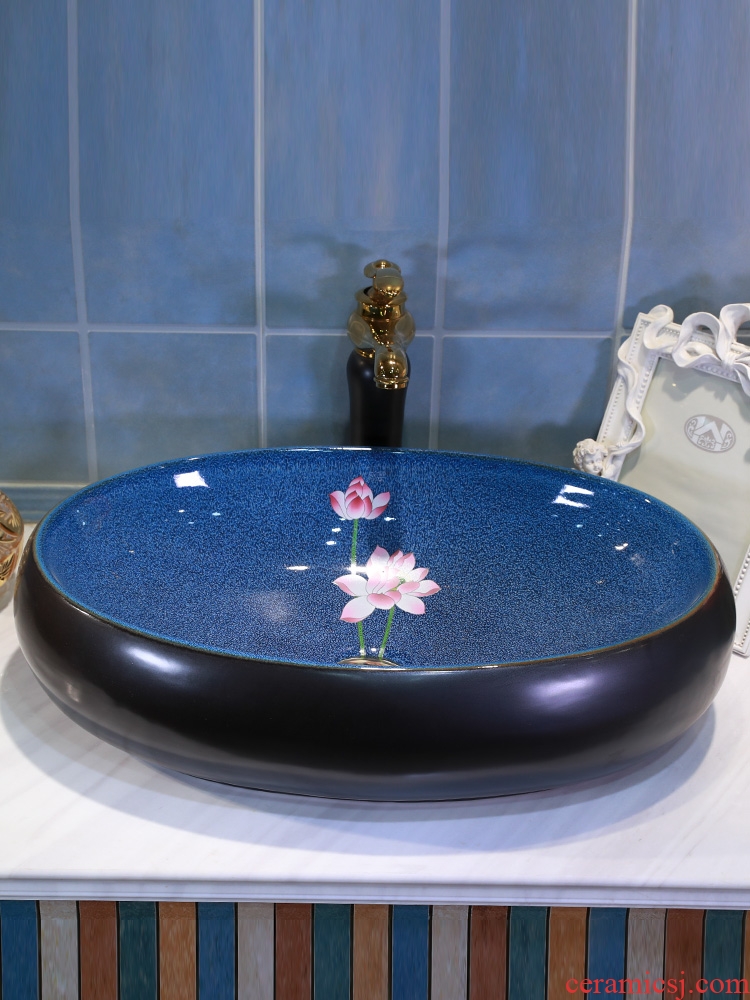 Lavatory ceramic household toilet wash face basin oval stage basin size lavabo European art