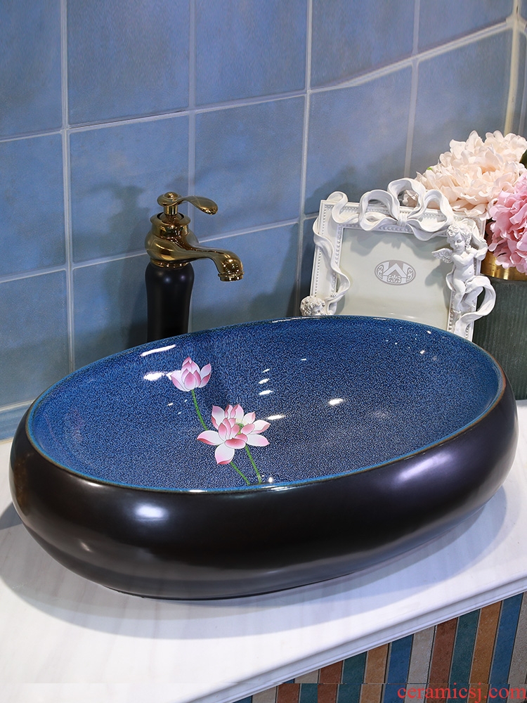 Lavatory ceramic household toilet wash face basin oval stage basin size lavabo European art