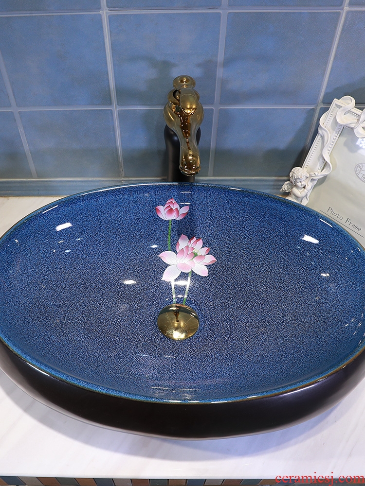 Lavatory ceramic household toilet wash face basin oval stage basin size lavabo European art