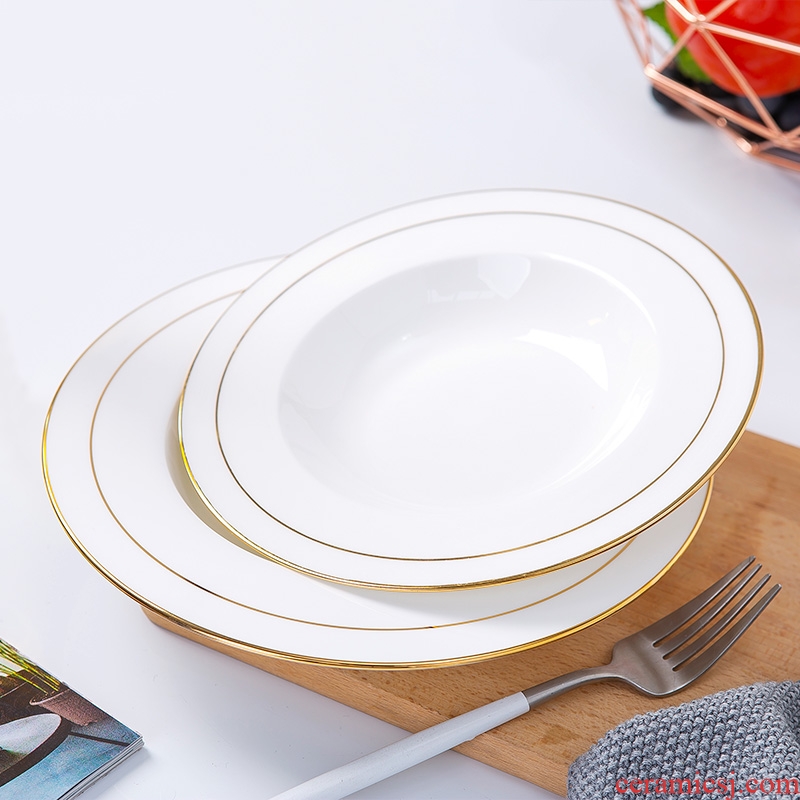 Paint edge hotel hotel western-style food tableware plate of jingdezhen ceramic bone China household straw hat pasta salad plates