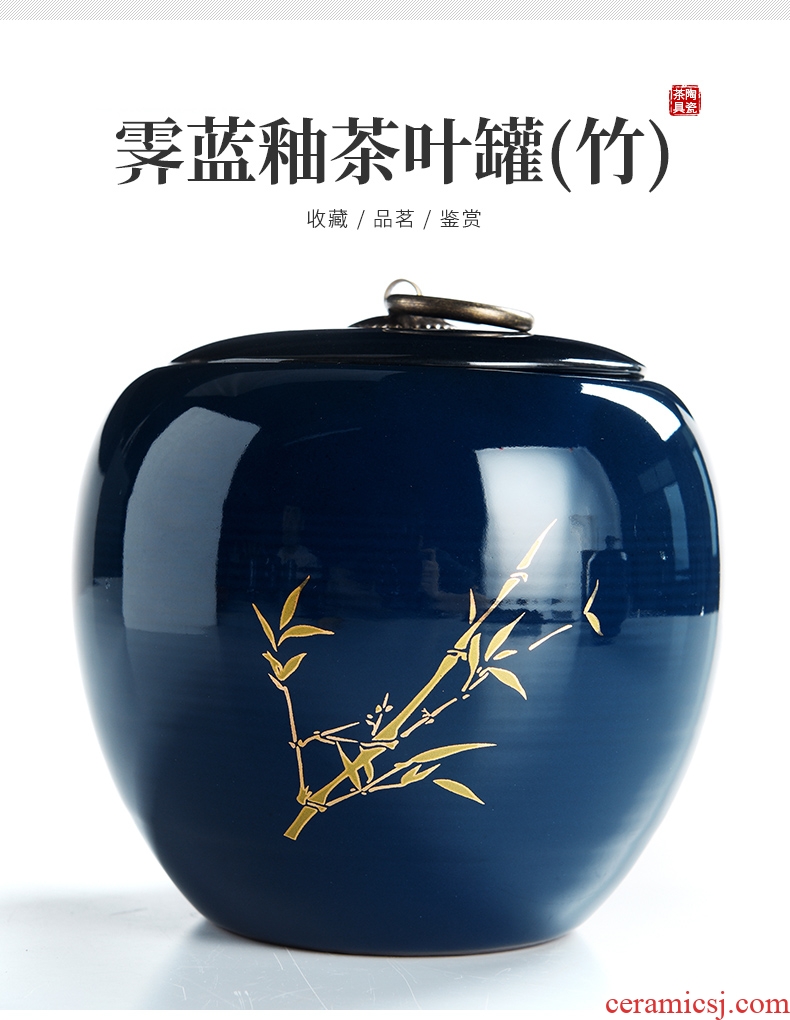 Ji blue glaze porcelain god caddy large kung fu tea set ceramic tea pot the blue seal pot and tea, tea warehouse