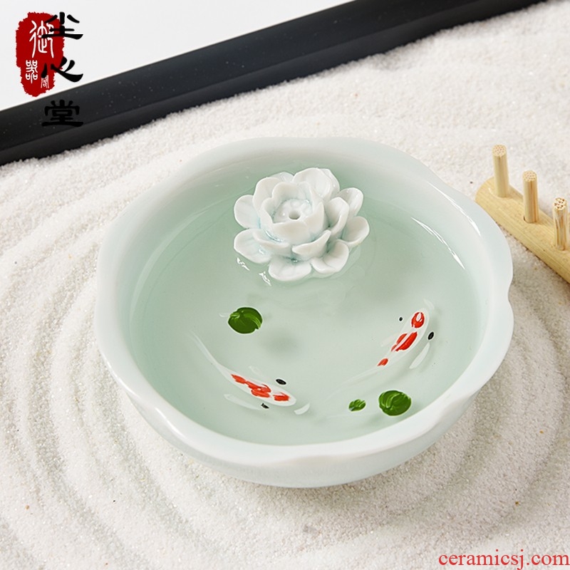 Dust heart hand draw 3 d incense inserted jingdezhen ceramic resin paint fish small present new Chinese style to send dry landscape