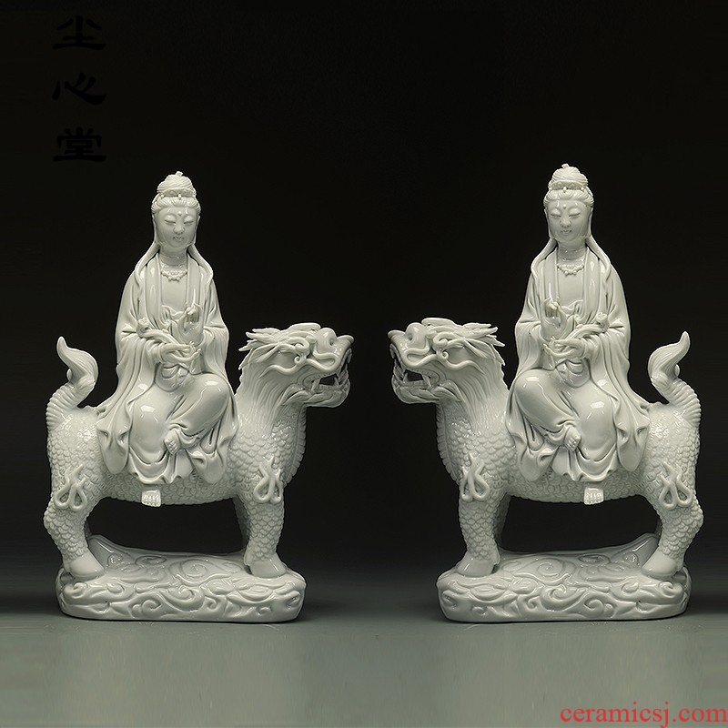 Dust heart dehua archaize ceramic sit kirin guanyin Buddha worship guanyin bodhisattva crafts porcelain figures