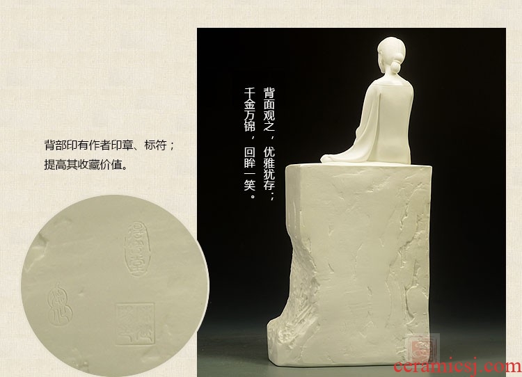 Dust heart ceramic jiangnan beauty furnishing articles dehua white porcelain traditional Chinese character sculpture handicraft misty rain jiangnan home