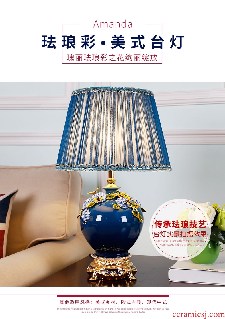 Colored enamel lamp lamp of bedroom the head of a bed new Chinese rural warm warm light sitting room european-style ceramic lamps and lanterns that move light