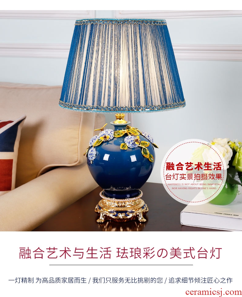 Colored enamel lamp lamp of bedroom the head of a bed new Chinese rural warm warm light sitting room european-style ceramic lamps and lanterns that move light
