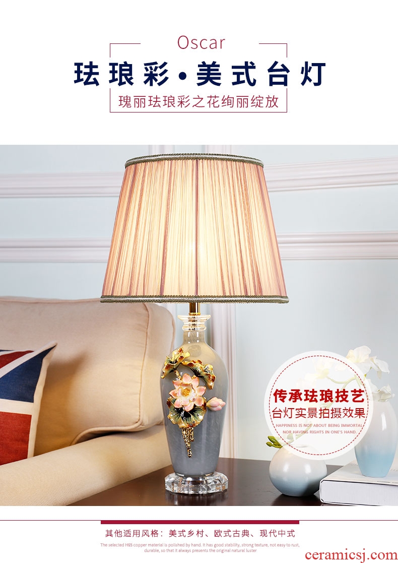 New Chinese style ceramic desk lamp bedroom berth lamp classical colored enamel warm sitting room study warm light sweet chandeliers