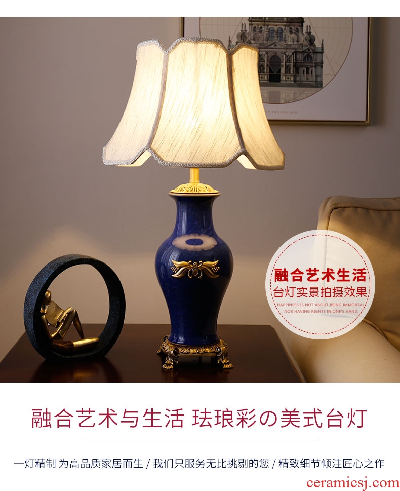 American ceramic desk lamp study bedroom berth lamp retro sweet creative decoration full copper ice crack ceramic lamp