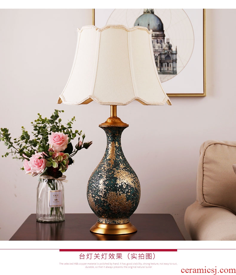 American simple ceramic lamps fashion vase full copper retro large warm decorated living room desk lamp of bedroom the head of a bed