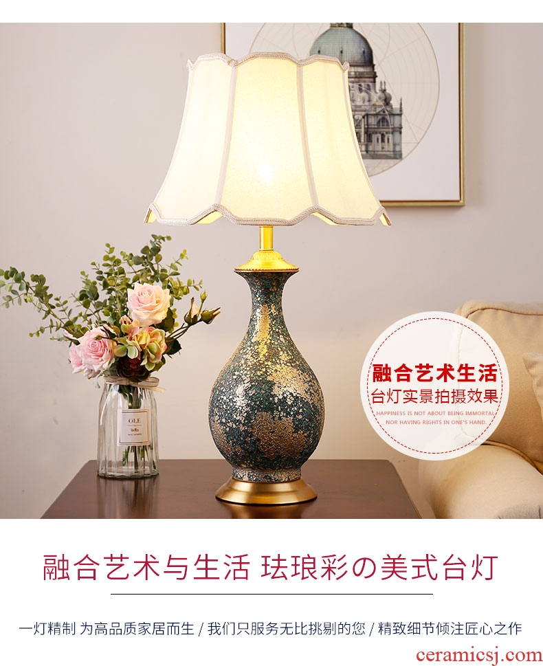 American simple ceramic lamps fashion vase full copper retro large warm decorated living room desk lamp of bedroom the head of a bed
