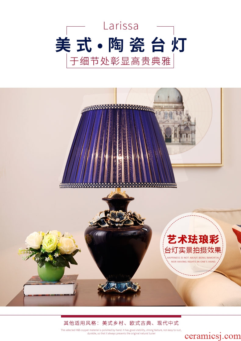 American desk lamp fashionable sitting room warm and romantic decoration study of bedroom the head of a bed jingdezhen porcelain enamel lamp