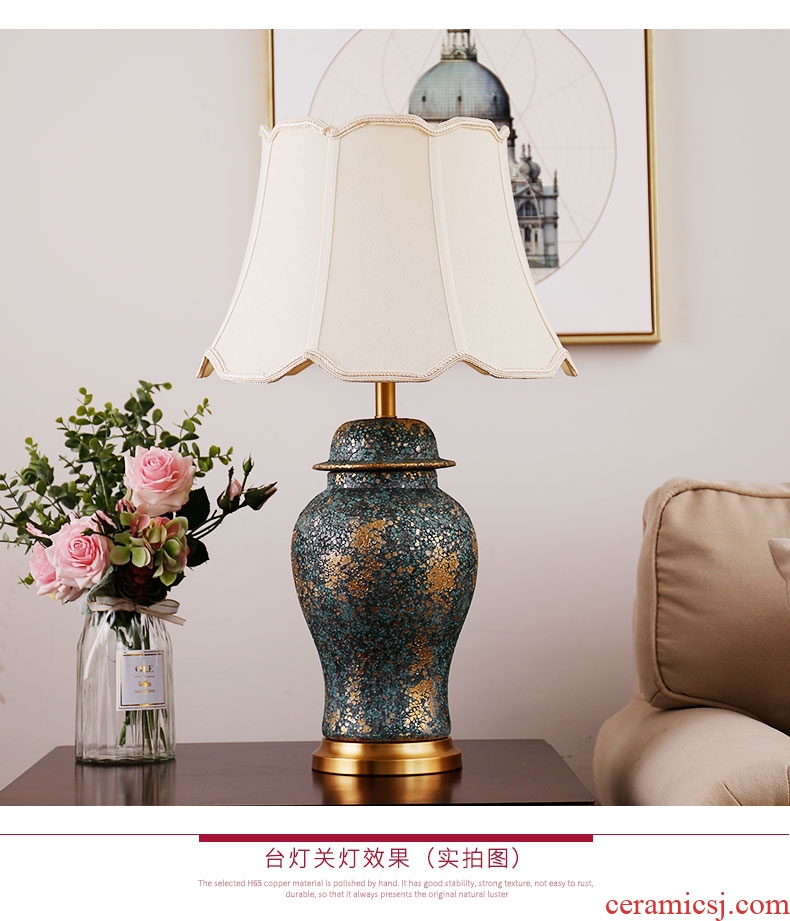 Simple American full copper ceramic desk lamp bedside lamp fashion study light sweet bedroom sitting room decorate ceramic lamp
