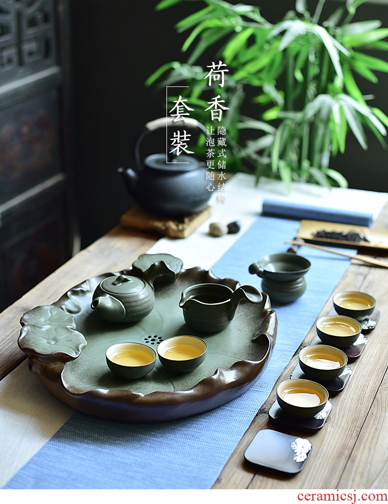 Tao fan coarse pottery tea tray tea set tea service suit Japanese household combination of natural kung fu ancient ceramics by hand
