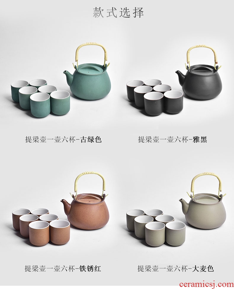 Tao fan coarse pottery large filter girder tea pot of household ceramic teapot teacup super-sized kung fu tea set
