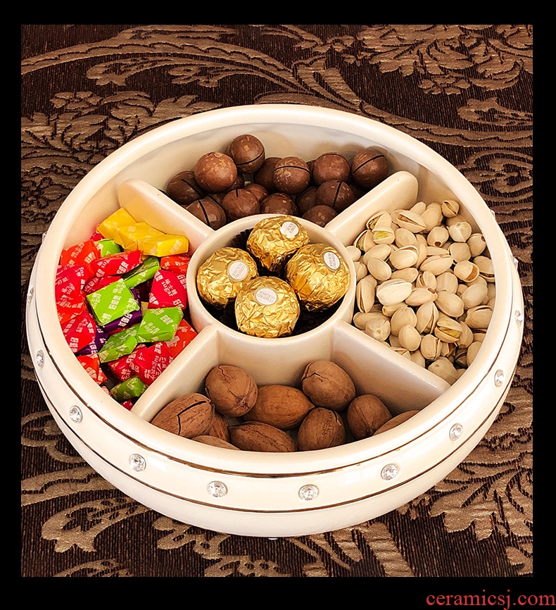 European ceramic dry fruit bowl sitting room home furnishing articles Chinese New Year Spring Festival tea table with frame with cover candy box snack plate
