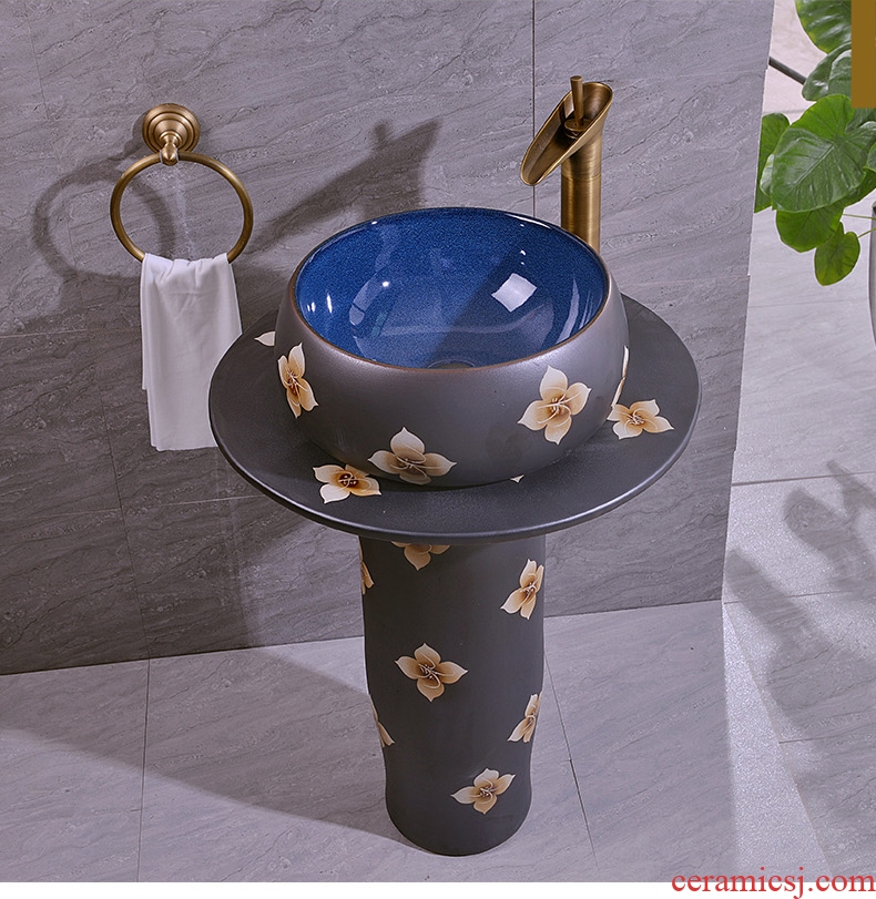 Ceramic column column type lavatory floor toilet basin one-piece household balcony lavatory