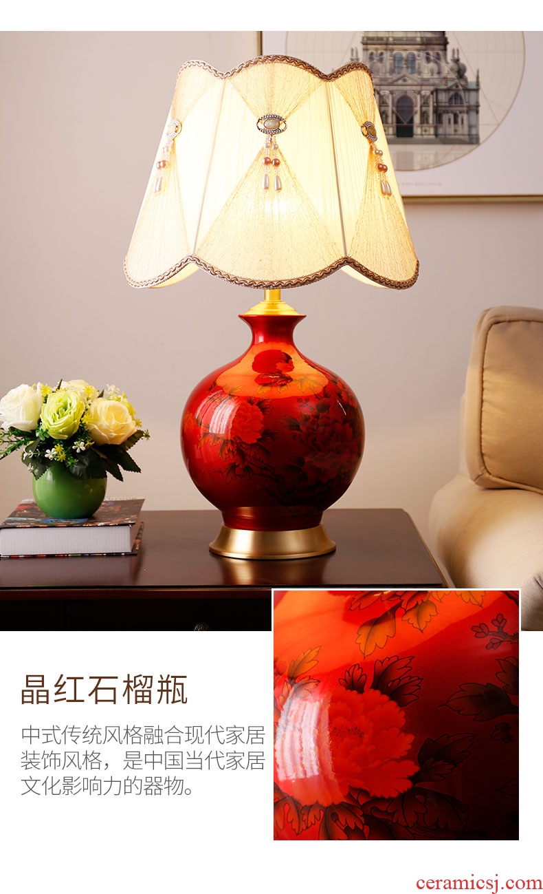 New Chinese style hand-painted ceramic desk lamp full copper home sitting room adornment bedroom jingdezhen warm study desk lamp of the head of a bed