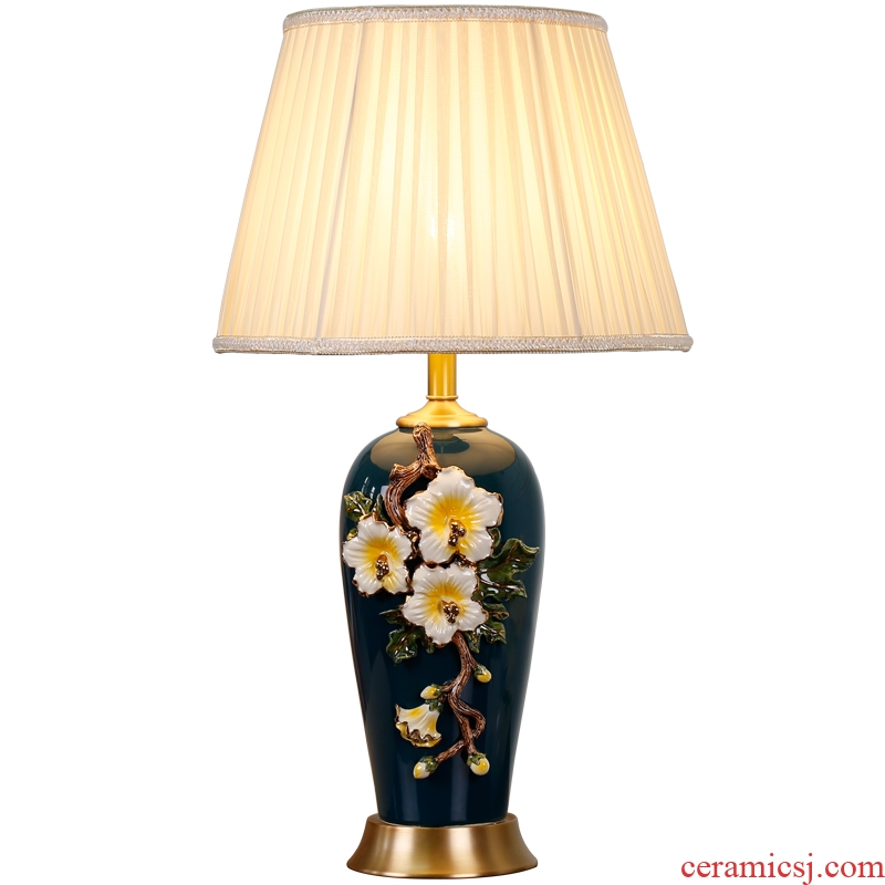 Full copper colored enamel lamp American bedroom berth lamp decoration ceramics warm continental new Chinese style large living room