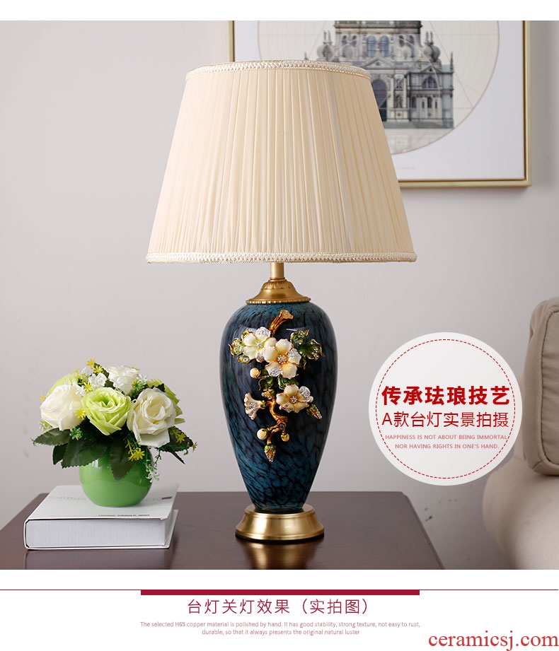 Full copper colored enamel lamp American bedroom berth lamp decoration ceramics warm continental new Chinese style large living room