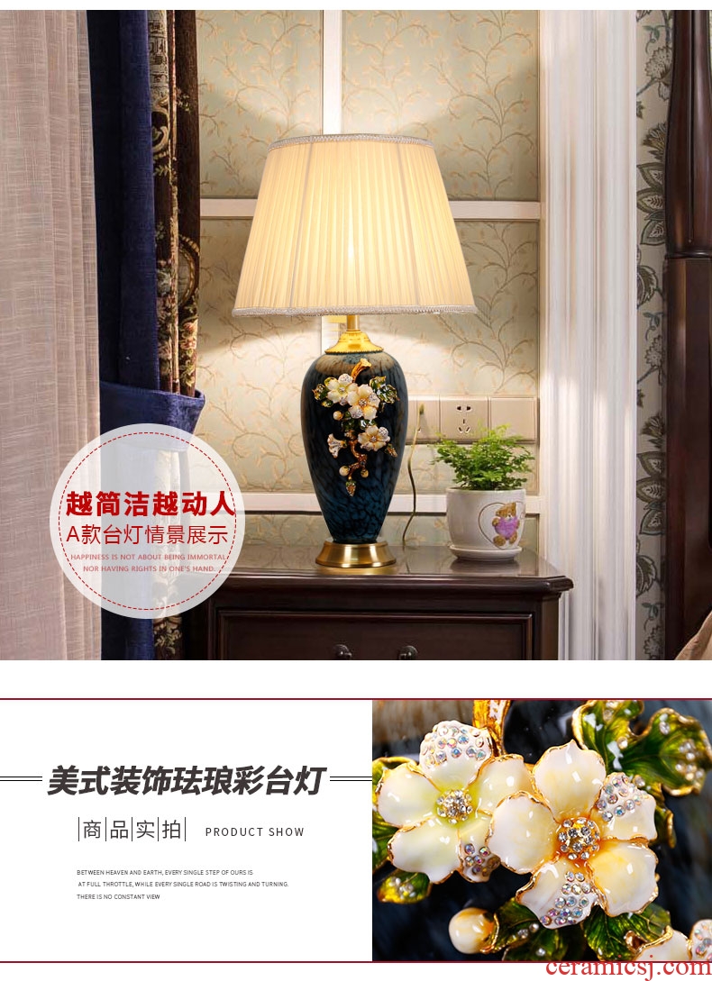 Full copper colored enamel lamp American bedroom berth lamp decoration ceramics warm continental new Chinese style large living room