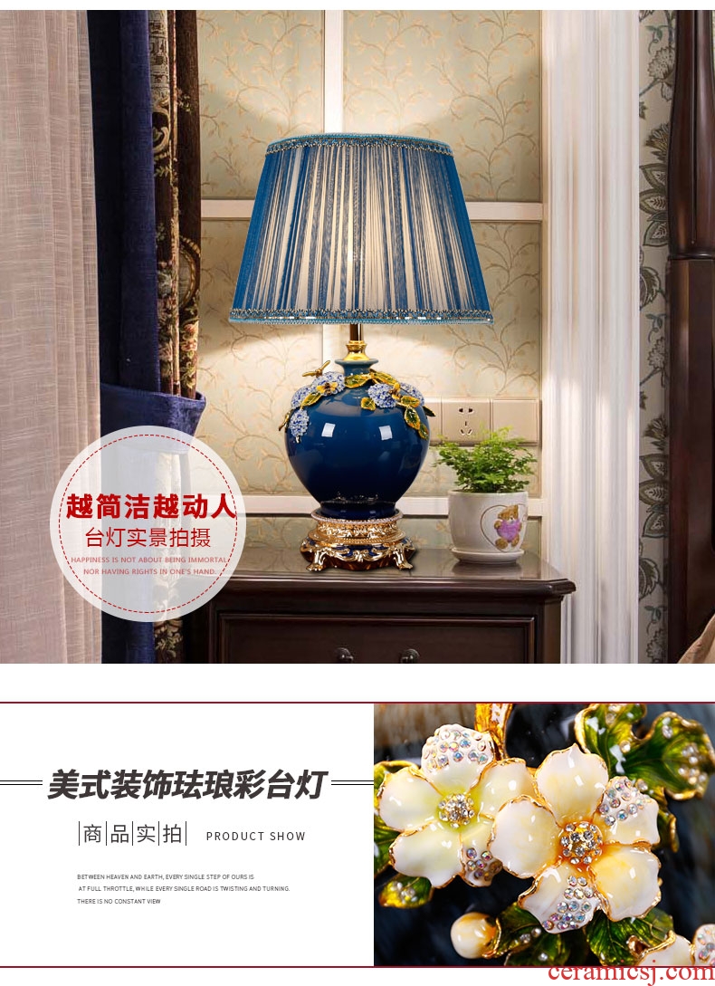 New Chinese style lamp ceramic desk lamp of bedroom the head of a bed the study colored enamel decoration lamp sitting room cloth art lamp act the role ofing restoring ancient ways