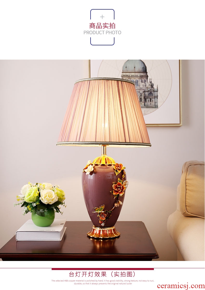 New Chinese style ceramic desk lamp lamp decoration of bedroom the head of a bed lamp married sweet full copper sitting room light colored enamel lamp