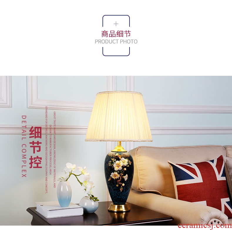 Full copper colored enamel lamp American bedroom berth lamp decoration ceramics warm continental new Chinese style large living room