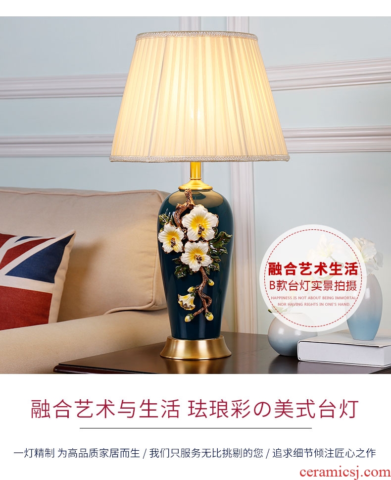 Full copper colored enamel lamp American bedroom berth lamp decoration ceramics warm continental new Chinese style large living room