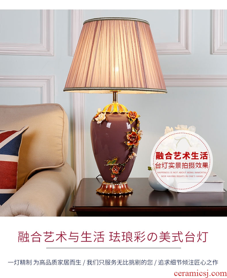 New Chinese style ceramic desk lamp lamp decoration of bedroom the head of a bed lamp married sweet full copper sitting room light colored enamel lamp
