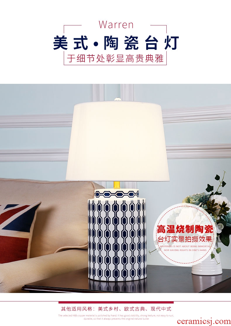 American ceramic desk lamp romantic full copper creative new Chinese style classic Europe type restoring ancient ways the sitting room sweet bedroom berth lamp
