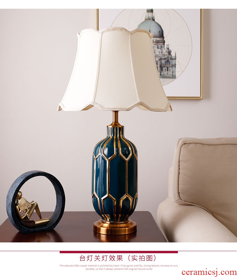 American contracted bedroom berth lamp fashionable sitting room warm and romantic home study of jingdezhen ceramic decoration lamp
