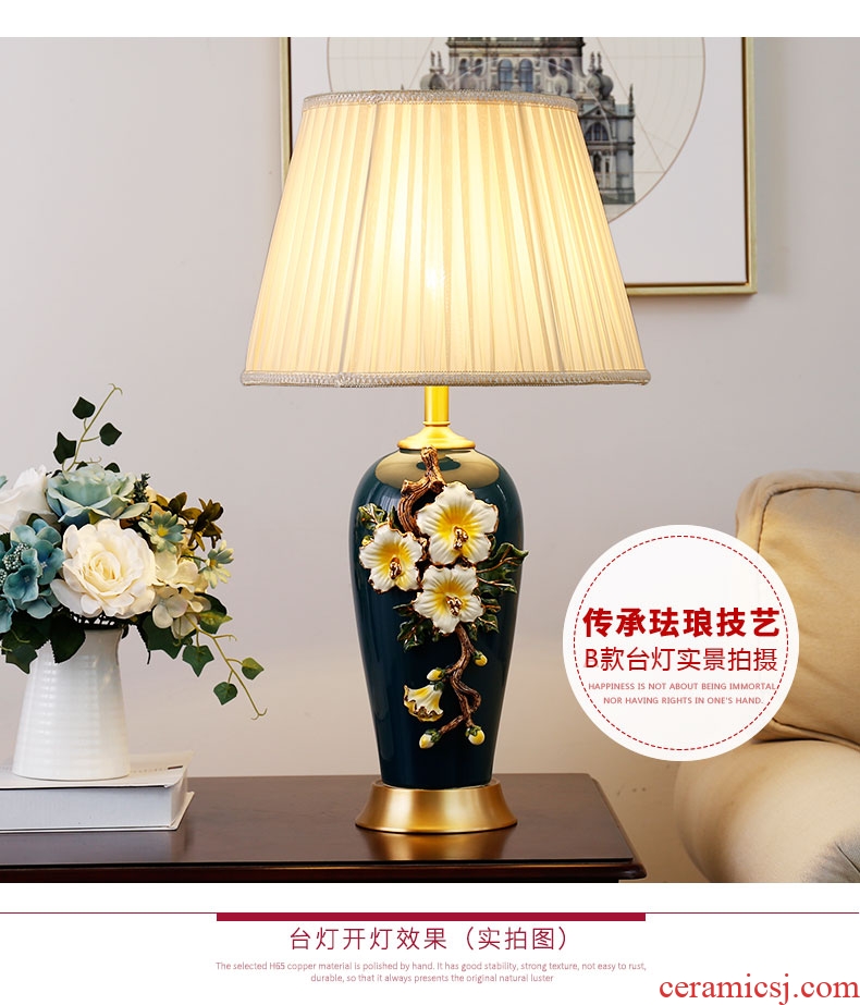 Full copper colored enamel lamp American bedroom berth lamp decoration ceramics warm continental new Chinese style large living room