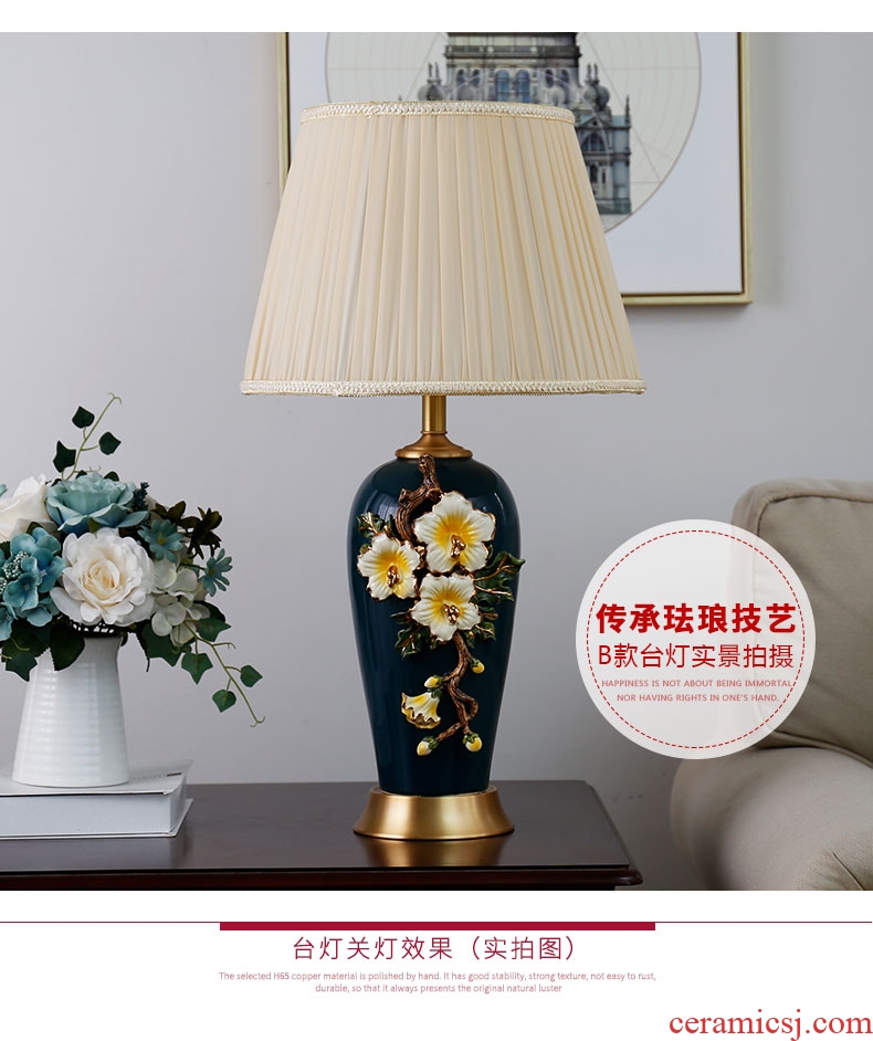 Full copper colored enamel lamp American bedroom berth lamp decoration ceramics warm continental new Chinese style large living room