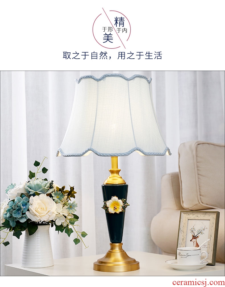 European ceramic desk lamp full copper simple originality fashionable sitting room warm wedding romantic American lamps and lanterns of bedroom the head of a bed