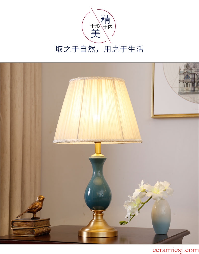 European-style full copper ceramic desk lamp American fashionable sitting room adornment bedroom berth lamp warm study of new Chinese style remote control