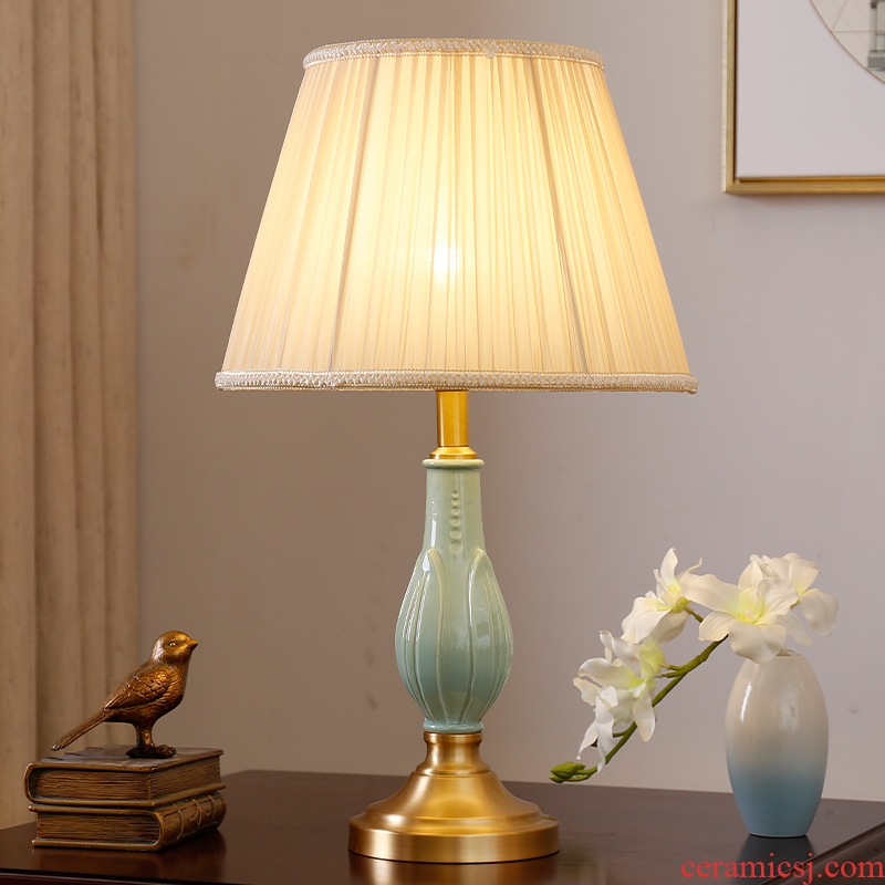 Desk lamp of bedroom the head of a bed lamp ceramic full copper decoration luxurious sitting room show originality romantic warmth American desk lamp